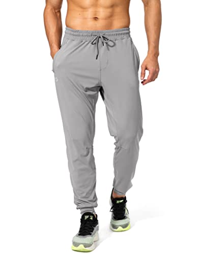DOMYOS Men's Sweatpants with Zipper Pockets Athletic Pants Traning Track Pants Joggers for Men Soccer, Running, Workout(Light Grey,L)